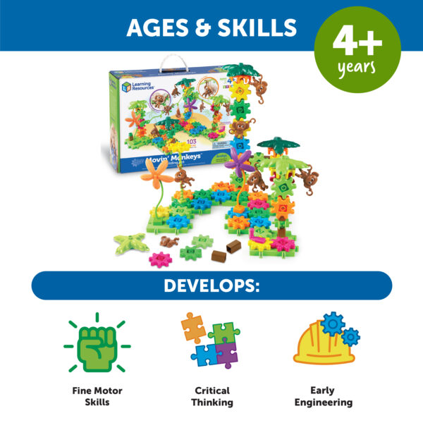 Learning Resources Gears! Gears! Gears! Movin’ Monkeys Building Set, Jungle-Themed Creative Play