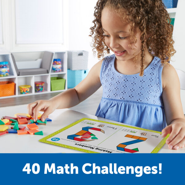 Learning Resources Pattern Block Math Activity Set, 124 Plastic Pattern Blocks, 20 Double-Sided Activity Cards, Hands-On Maths & STEM Learning, Ages 5+
