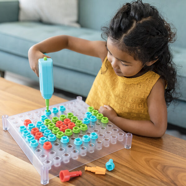 Learning Resources Design & Drill See-Through Creative Workshop, STEM Construction Toy for Kids, Includes Activity Cards, Drill, and Colorful Bolts, Ages 3+