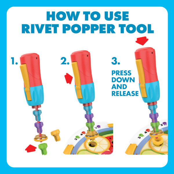 Learning Resources Design and Drill Creative Café, Fine Motor STEM Toy with Rivet Popper and Activity Cards, Portable Playset for Ages 3 Plus