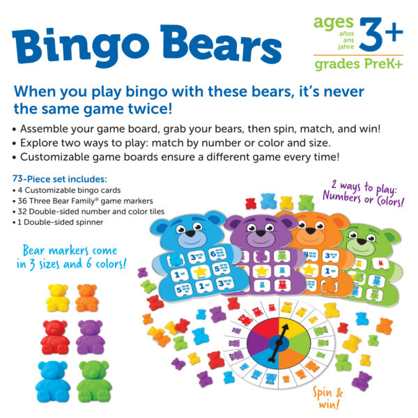 Learning Resources Bingo Bears, Build-Your-Own Bingo Game for Kids, Develop Counting, Critical Thinking, and Social-Emotional Skills, Ages 3+