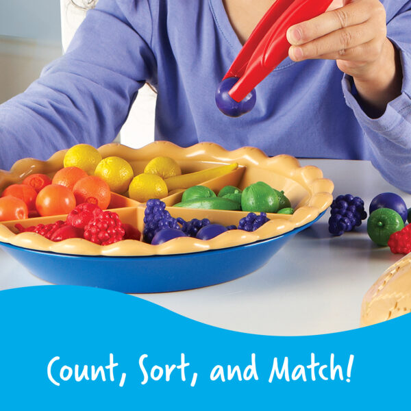 Learning Resources Super Sorting Pie, Early Numeracy & Colour Recognition, Counting & Sorting Activity Set with 60 Fruit Counters, Jumbo Tweezers, Sorting Cards & Activity Guide, Ages 3+