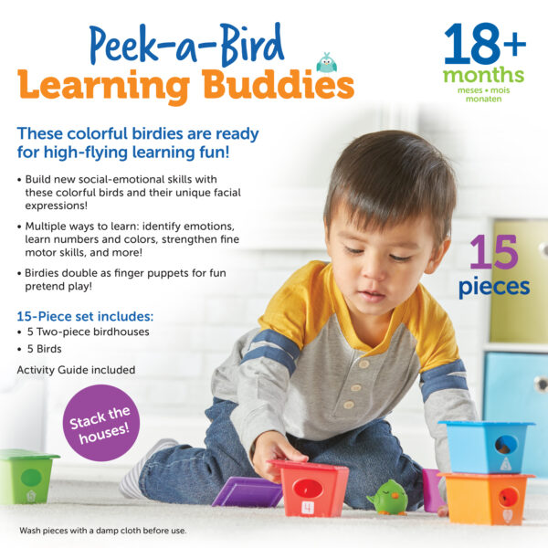 Learning Resources Peek-a-Bird Learning Buddies, Educational Toddler Toy with 5 Bird Finger Puppets and Numbered Bird Houses, Teaches Colors, Counting, Emotions, and Fine Motor Skills, Ages 18 Months and Up