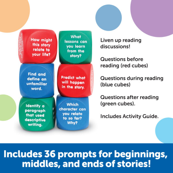 Learning Resources Reading Comprehension Cubes, Engaging Literacy & Language Skill-Building Activity, Set of 6 Soft Foam Dice with 36 Questions for Kids