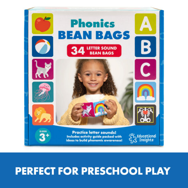 Learning Resources Phonics Bean Bags, 34-Piece Tactile Literacy Set with Drawstring Bag and Activity Guide, Early Years Phonics for Ages 3+