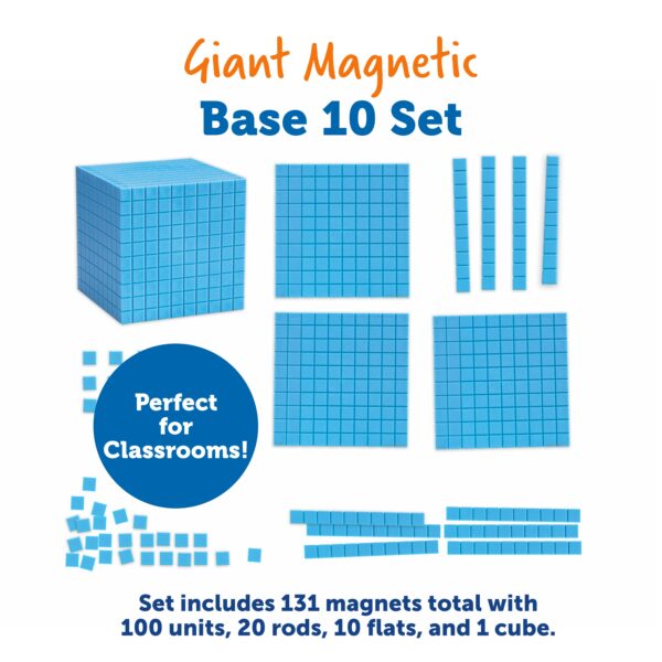 Learning Resources Giant Magnetic Base Ten Set, Classroom Demonstration Kit for Teaching Place Value, Fractions, and Decimals, 131-Piece Maths Manipulative Set