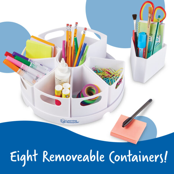 Learning Resources Create-a-Space Storage Centre, White, Rotating Desk Organizer with 8 Removable Containers, Classroom and Home Office Storage Solution