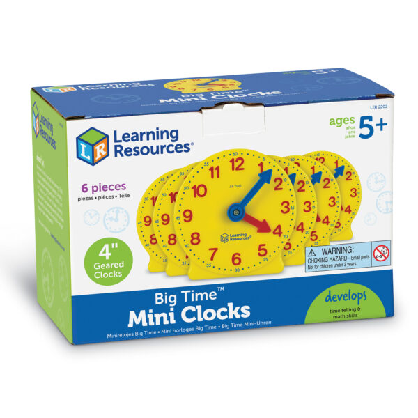 Learning Resources Big Time Geared Mini Clocks, Set of 6, Ages 5+, Hands-On Time-Telling Practice