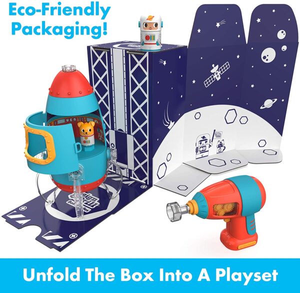 Learning Resources Design & Drill® Bolt Buddies® Rocket, Construction Toy with Kid-Safe Power Drill, Ages 3+