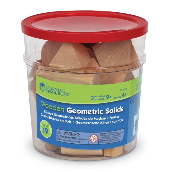 Learning Resources Wood Geometric Solids, Set of 19 Hardwood 3D Shapes, Hands-On Geometry Learning for Kids, Ages 6+