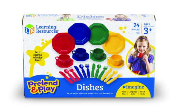 Learning Resources Play Dishes, 24-Piece Colourful Kitchen Toy Plate Set for Kids, Pretend Play Tableware for Toddlers, Durable Plastic, Ages 3+