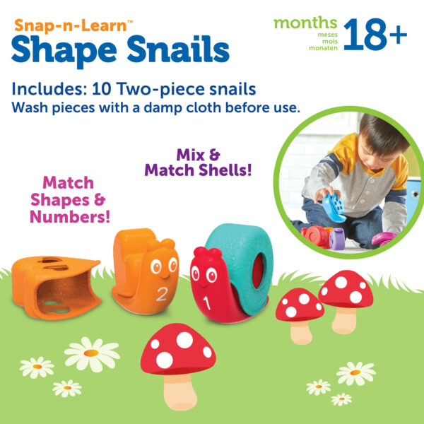 Learning Resources Snap-n-Learn Shape Snails, 20 Piece Toddler Educational Toy Set, Teaches Shapes, Numbers and Colours, Ages 18 Months+