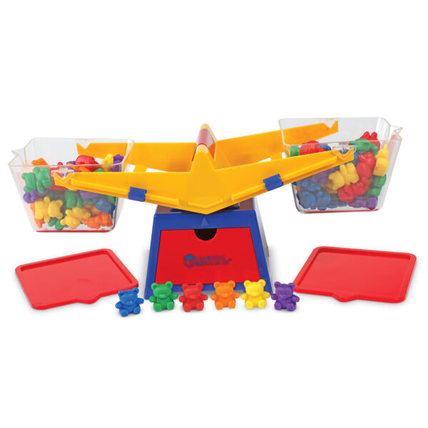 Learning Resources Primary Bucket Balance with Compare Bear Counters, Hands-On Math Learning Tool for Weighing, Measuring and Comparing, Includes 102 Counters and Activity Guide, Ages 3+