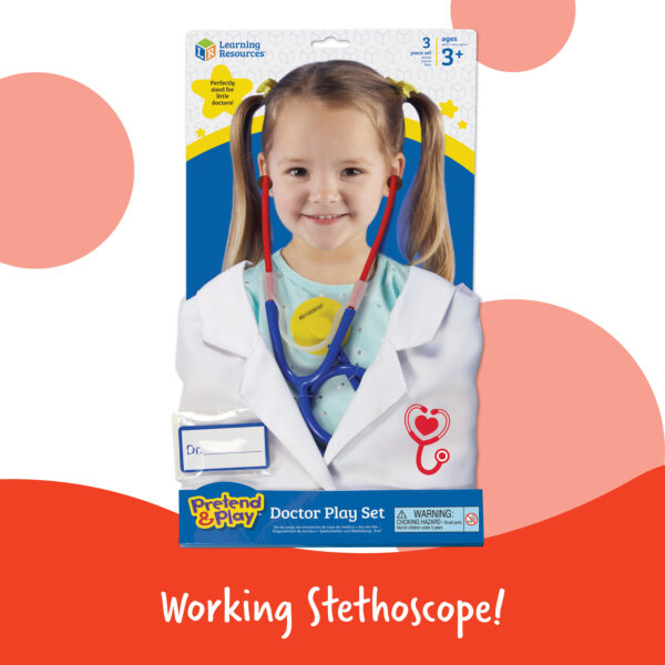 Learning Resources Doctor Play Set, Kids’ Doctor Costume with Coat, Stethoscope & Name Badge, Pretend Play Dress-Up for Ages 3–6