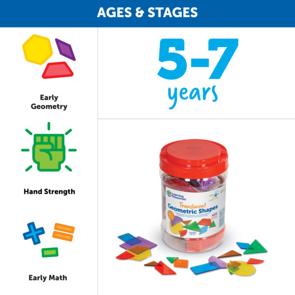 Learning Resources Translucent Geometric Shapes, Set of 408, Early Geometry Skills for Kids (Ages 4+)