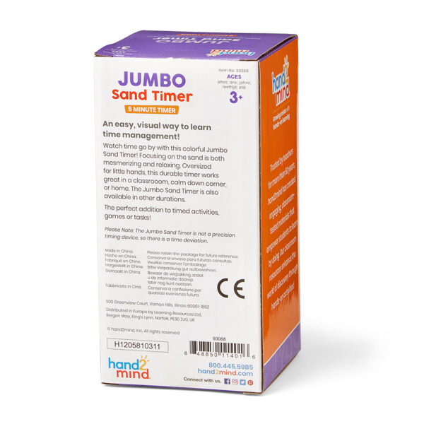 Learning Resources Jumbo Sand Timer (5-Minute), Colourful Visual Timer for Kids, Time Management Tool for Ages 3+