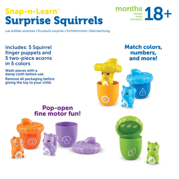 Learning Resources Snap-n-Learn Surprise Squirrels, Toddler Learning Toy for Fine Motor Skills, Number & Colour Recognition, Ages 18 Months+