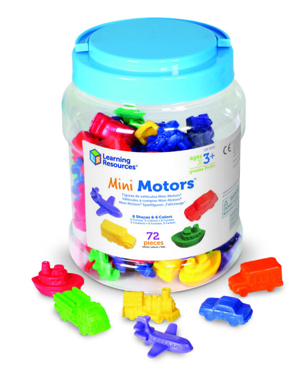 Learning Resources Mini Motors Counters, 72-Piece Set of Vehicle Counters for Counting, Sorting, and Imaginative Play, Includes Storage Tub, Ages 3 Plus