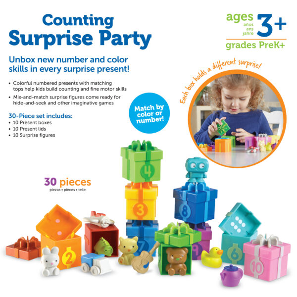 Learning Resources Counting Surprise Party, Educational Counting and Sorting Toy for Toddlers, Includes 10 Surprise Toys for Number and Color Learning