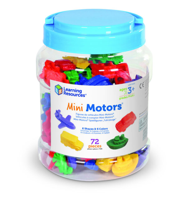 Learning Resources Mini Motors Counters, 72-Piece Set of Vehicle Counters for Counting, Sorting, and Imaginative Play, Includes Storage Tub, Ages 3 Plus
