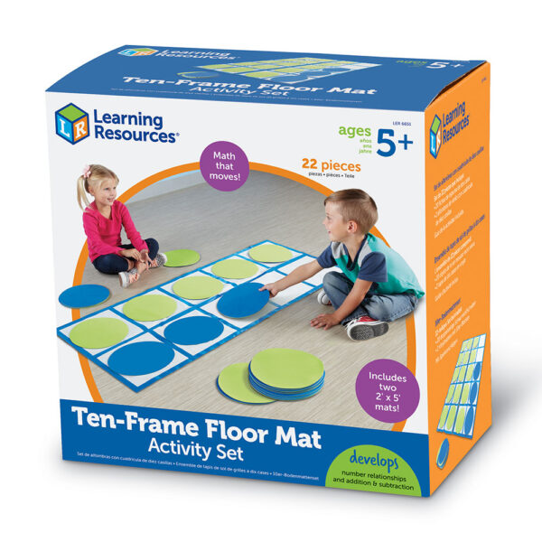 Learning Resources Ten-Frame Floor Mat Activity Set, Giant Ten Frame Mats for Early Maths, Includes 2 Floor Mats, 20 Coloured Disks & Activity Guide, 22 Piece Set, Ages 5+