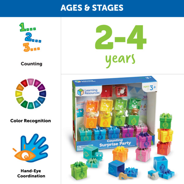 Learning Resources Counting Surprise Party, Educational Counting and Sorting Toy for Toddlers, Includes 10 Surprise Toys for Number and Color Learning