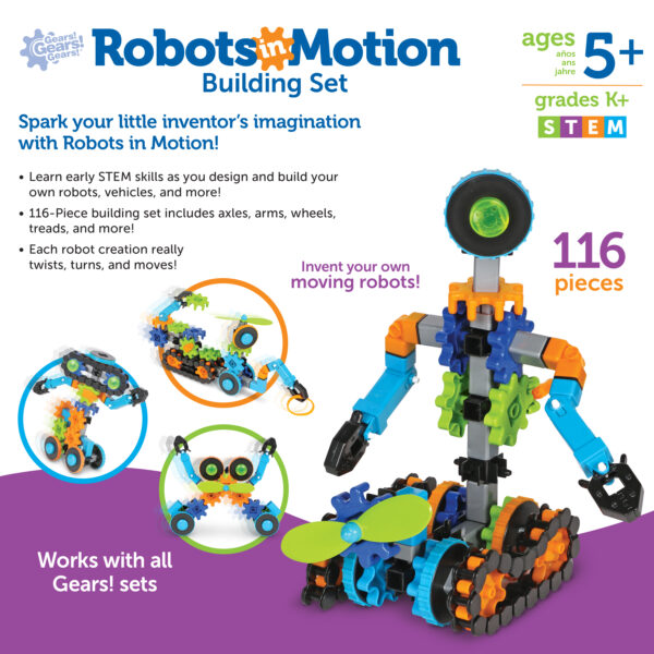 Learning Resources Gears! Gears! Gears! Robots In Motion, 116-Piece STEM Building Set