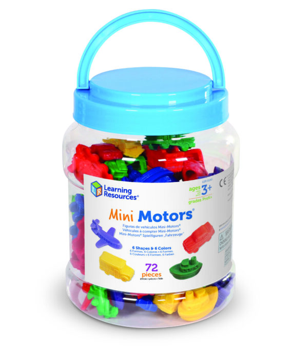 Learning Resources Mini Motors Counters, 72-Piece Set of Vehicle Counters for Counting, Sorting, and Imaginative Play, Includes Storage Tub, Ages 3 Plus