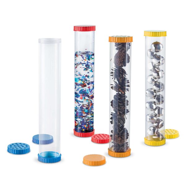 Learning Resources Primary Science Sensory Tubes, Sensory Exploration and Early Scientific Discovery, Set of 4 with Solid and Vented Lids, Ages 2+