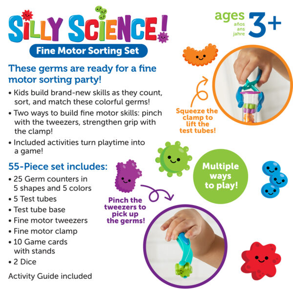 Learning Resources Silly Science Fine Motor Set, Fun Preschool STEM Toy for Sorting, Counting, and Motor Skill Development