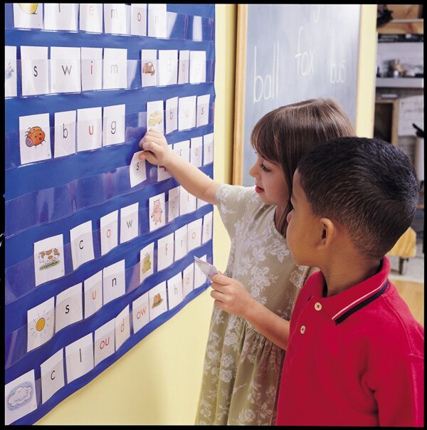 Learning Resources Standard Pocket Chart, 10 Horizontal Pockets, Large Storage Pocket, Includes Activity Guide, Wall or Stand Mountable, Ideal for Read Write Inc Framework