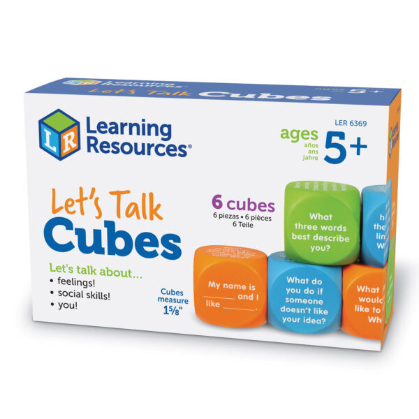 Learning Resources Let’s Talk SEL Cubes, Set of 6 Social Emotional Learning Conversation Cubes, Includes 36 Prompts for Ice Breakers, Social Skills, and Emotional Awareness, For Ages 5+