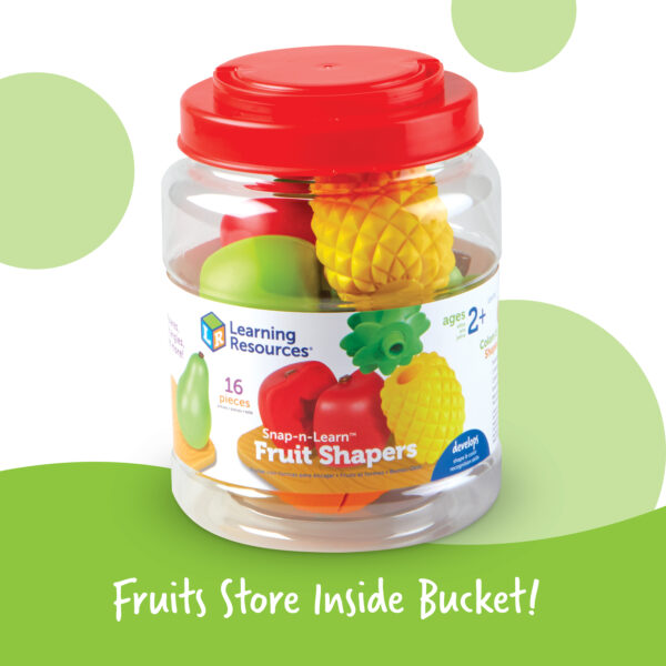Learning Resources Snap-n-Learn Fruit Shapers, Colourful Pop-Apart Shape Matching Toy, Develops Fine Motor & Early Learning Skills, Includes 8 Two-Piece Fruits & Storage Bucket, Ages 2+