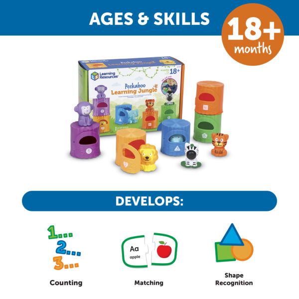 Learning Resources Peekaboo Learning Jungle Playset, Interactive Toddler Toy for Counting, Colours, and Fine Motor Skills