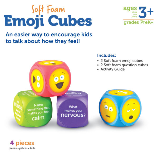 Learning Resources Soft Foam Emoji Cubes, Set of 4, Teaching Emotional Awareness and Recognition, Ideal for Kids Aged 3+