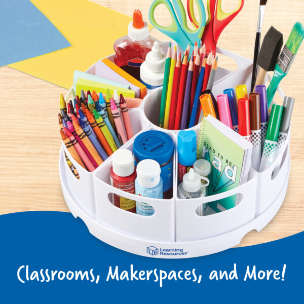 Learning Resources Create-a-Space Storage Centre, White, Rotating Desk Organizer with 8 Removable Containers, Classroom and Home Office Storage Solution