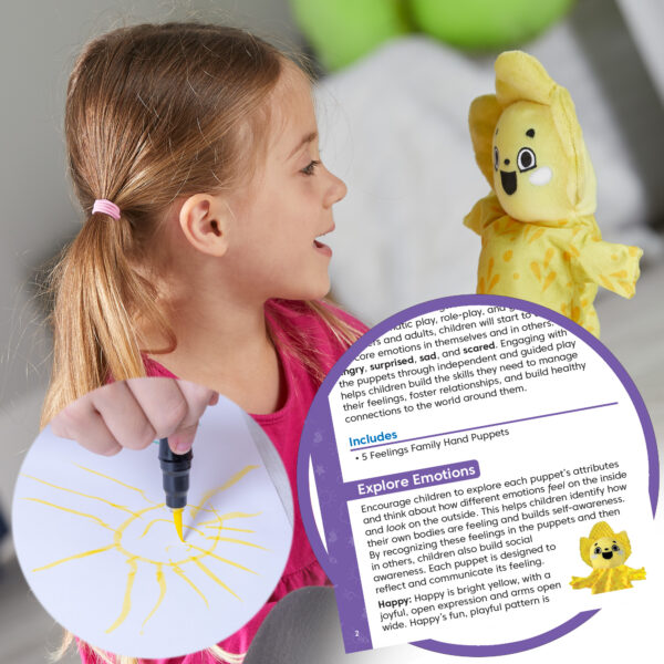 Learning Resources Feelings Family Hand Puppets, Set of 5 Emotion Puppets for Social Emotional Learning, Tactile Sensory Play & Storytelling, Ideal for Home & Classroom, Ages 18 Months+