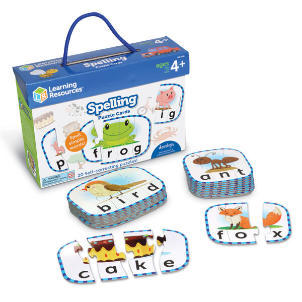 Learning Resources Spelling Puzzle Cards, 20 Self-Correcting Word Puzzles for Preschool and Early Literacy Skills, Ages 4+