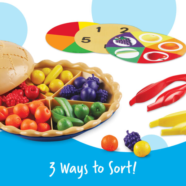 Learning Resources Super Sorting Pie, Early Numeracy & Colour Recognition, Counting & Sorting Activity Set with 60 Fruit Counters, Jumbo Tweezers, Sorting Cards & Activity Guide, Ages 3+