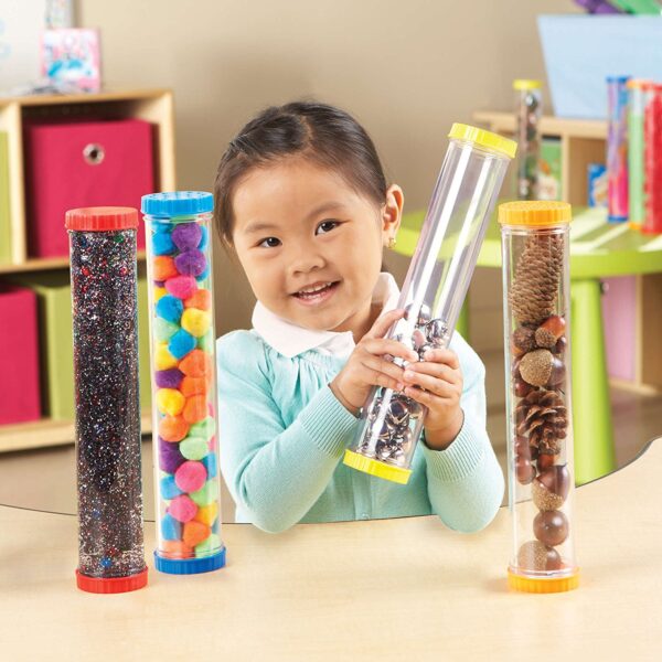 Learning Resources Primary Science Sensory Tubes, Sensory Exploration and Early Scientific Discovery, Set of 4 with Solid and Vented Lids, Ages 2+