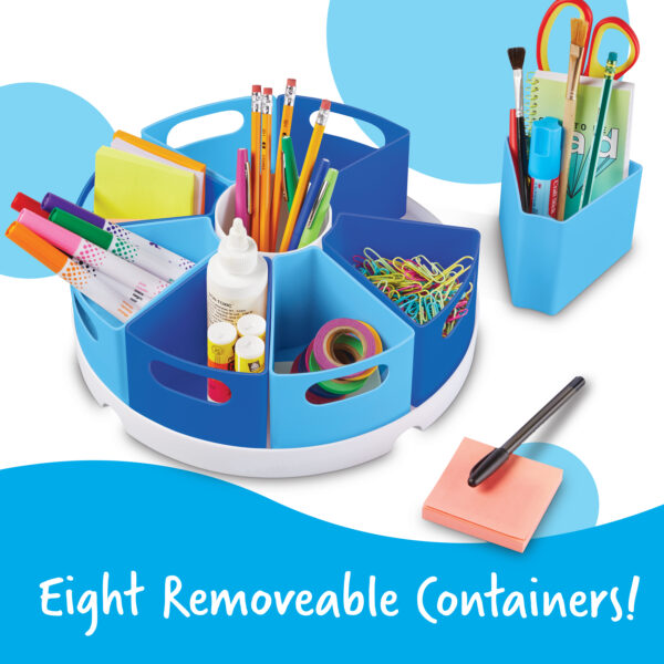 Learning Resources Create-a-Space Storage Centre, Desk Organiser with 8 Removable Containers, Classroom, Home, or Office Supplies Storage, 30cm Diameter Tray, Ages 3+