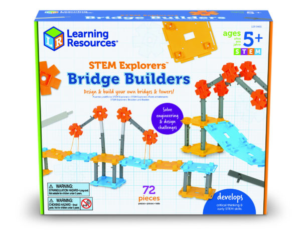 Learning Resources STEM Explorers Bridge Builders, STEM Toys for Kids Ages 5+, Build Bridges and Towers, 9 Engineering Challenges, Critical Thinking Skills, 62 Pieces, Activity Cards