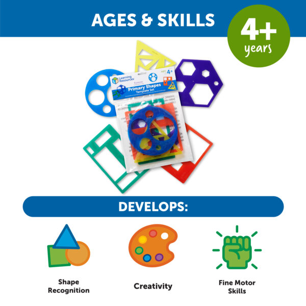 Learning Resources Primary Shapes Template Set, 5 Geometry Templates, Ages 4+, Hands-On 2D Shape Learning