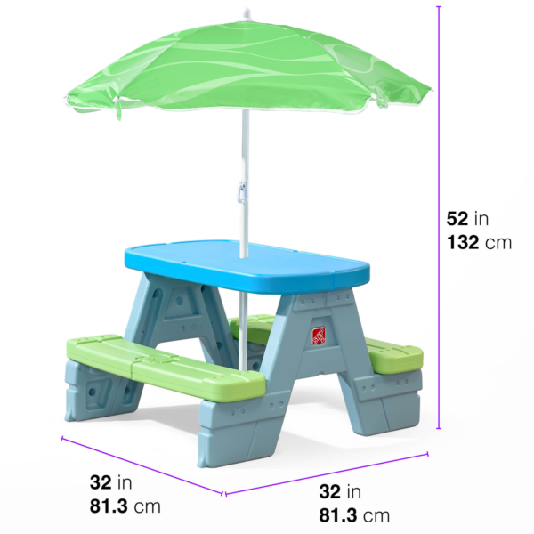 Step2 Sun & Shade Picnic Table With Umbrella, Indoor and Outdoor Compatible, Multi-Functional Kids Table with 73 kg Weight Capacity, Suitable for Children both Boys and Girls Aged 1.5+