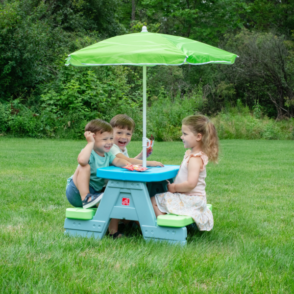 Step2 Sun & Shade Picnic Table With Umbrella, Indoor and Outdoor Compatible, Multi-Functional Kids Table with 73 kg Weight Capacity, Suitable for Children both Boys and Girls Aged 1.5+
