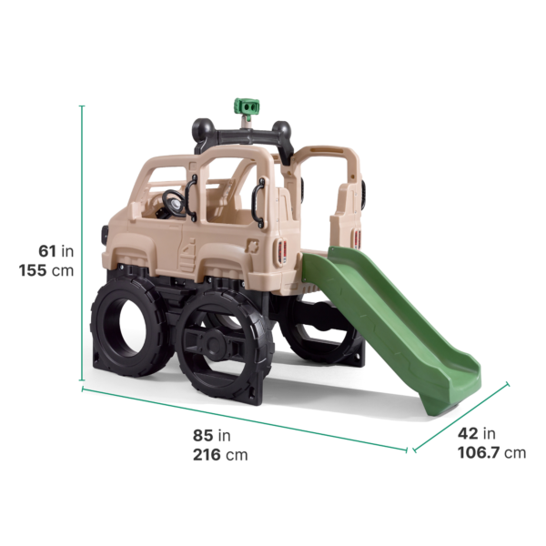 Step2 Safari Truck Climber, Easy to Assemble Backyard Climbing Toy with Slide, 82kg Weight Capacity, Outdoor Playground Gym Toy with Steering Wheel, Climbing Wall and Binoculars, for Children Aged 2+