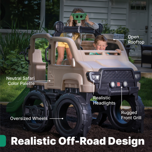 Step2 Safari Truck Climber, Easy to Assemble Backyard Climbing Toy with Slide, 82kg Weight Capacity, Outdoor Playground Gym Toy with Steering Wheel, Climbing Wall and Binoculars, for Children Aged 2+