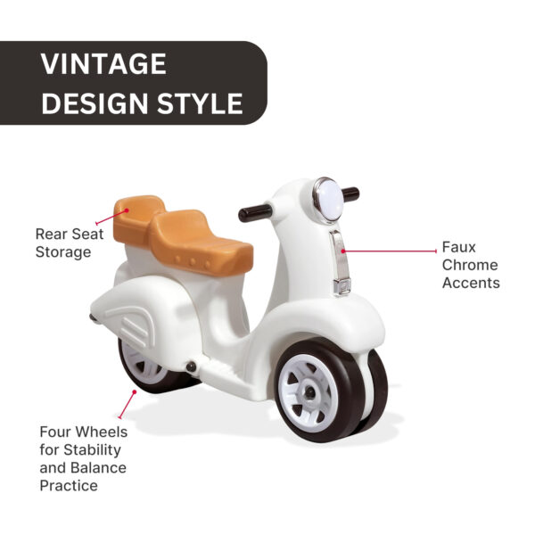 Step2 Kids Ride Along Scooter, Single Seater Easy to Store Ride On Toy with Rear Storage Slot, Suitable for Children both Boys and Girls Aged 18m and Above, White