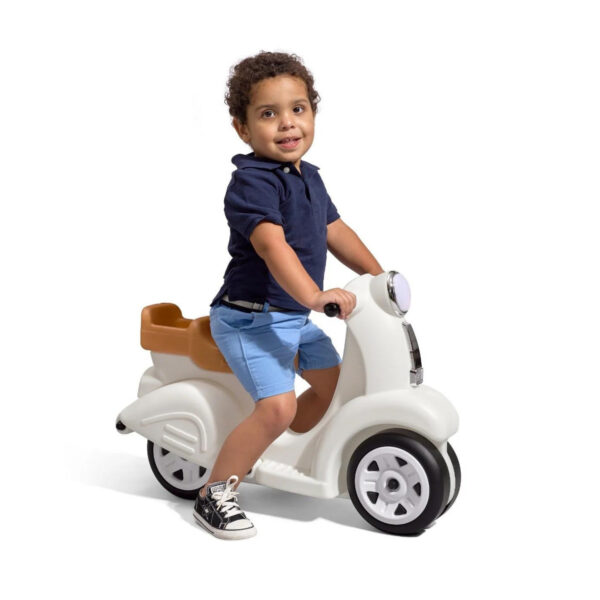 Step2 Kids Ride Along Scooter, Single Seater Easy to Store Ride On Toy with Rear Storage Slot, Suitable for Children both Boys and Girls Aged 18m and Above, White