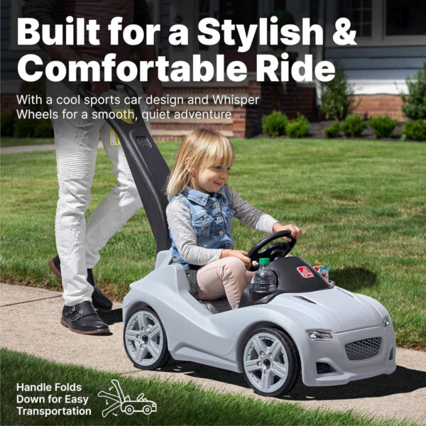 Step2 Whisper Ride Cruiser, Single Seater Kids Push Car, Easy to Store Ride On Toy with Seatbelt, Horn and Storage Trunk, Suitable for Children both Boys and Girls Aged 18m and Above, Gray